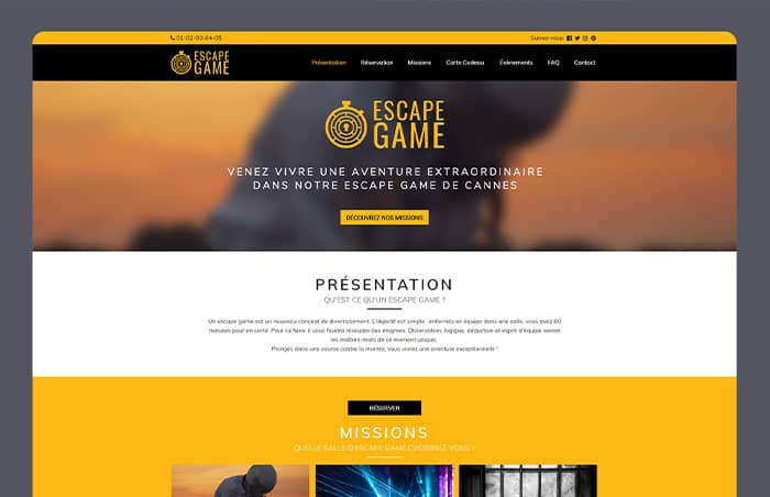 Landing page d'une Escape Game