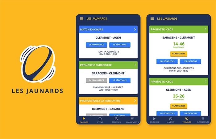 Les Jaunards est une application mobile pour les supporters de l'ASM Clermont Auvergne Rugby